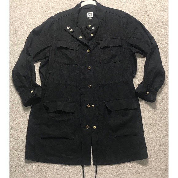 Anne Klein Utility Jacket Lightweight‎ Drawstring Waist Black Size M - Picture 1 of 4